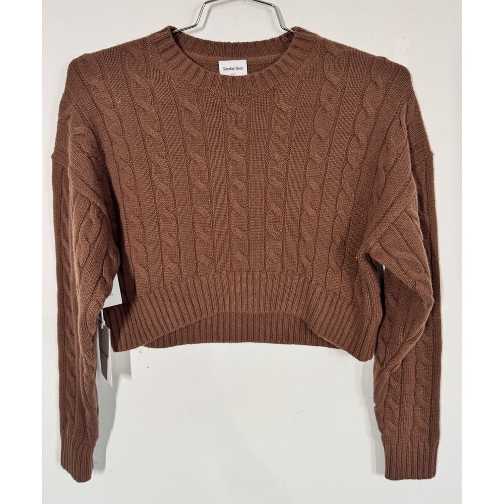 Aritzia Sunday Best Cropped Peggy Sweater Long Sleeve Pullover Size XXS Cable